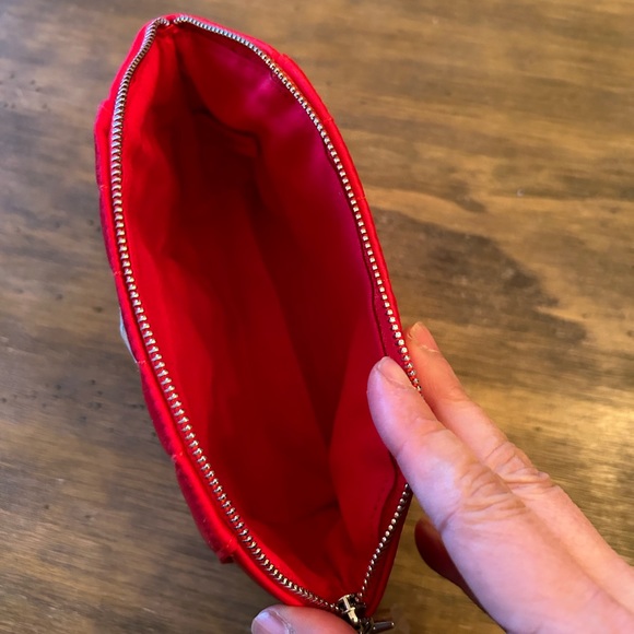 New GIVENCHY Women's Cosmetic Bag Red Silver Zippered Red Satin - Picture 4 of 14
